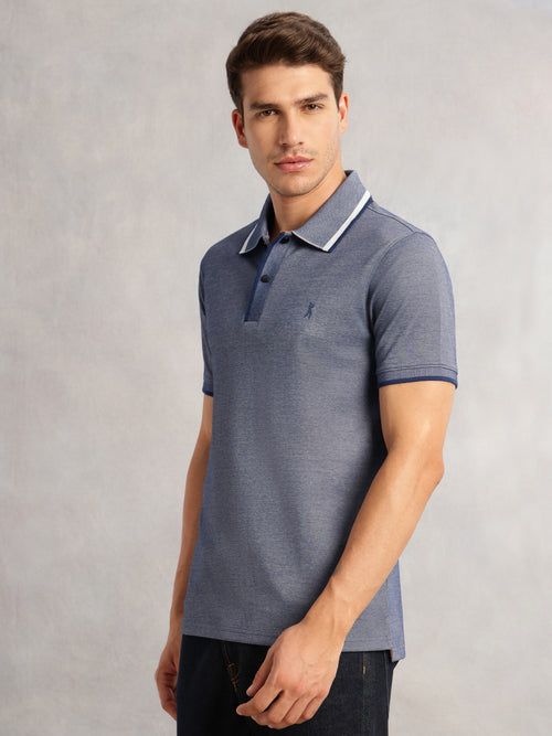 Thomas Scott Men Navy Cricket Club Collection Regular Fit Short Sleeves Solid Polo Collar Knitted T-Shirt