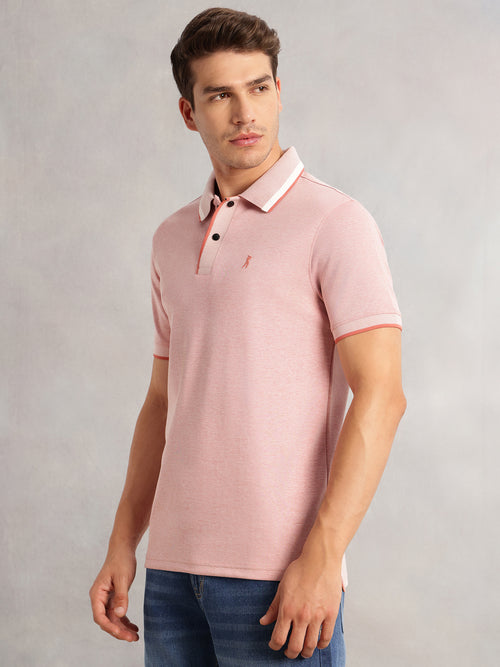 Thomas Scott Men Pink Cricket Club Collection Regular Fit Short Sleeves Solid Polo Collar Knitted T-Shirt
