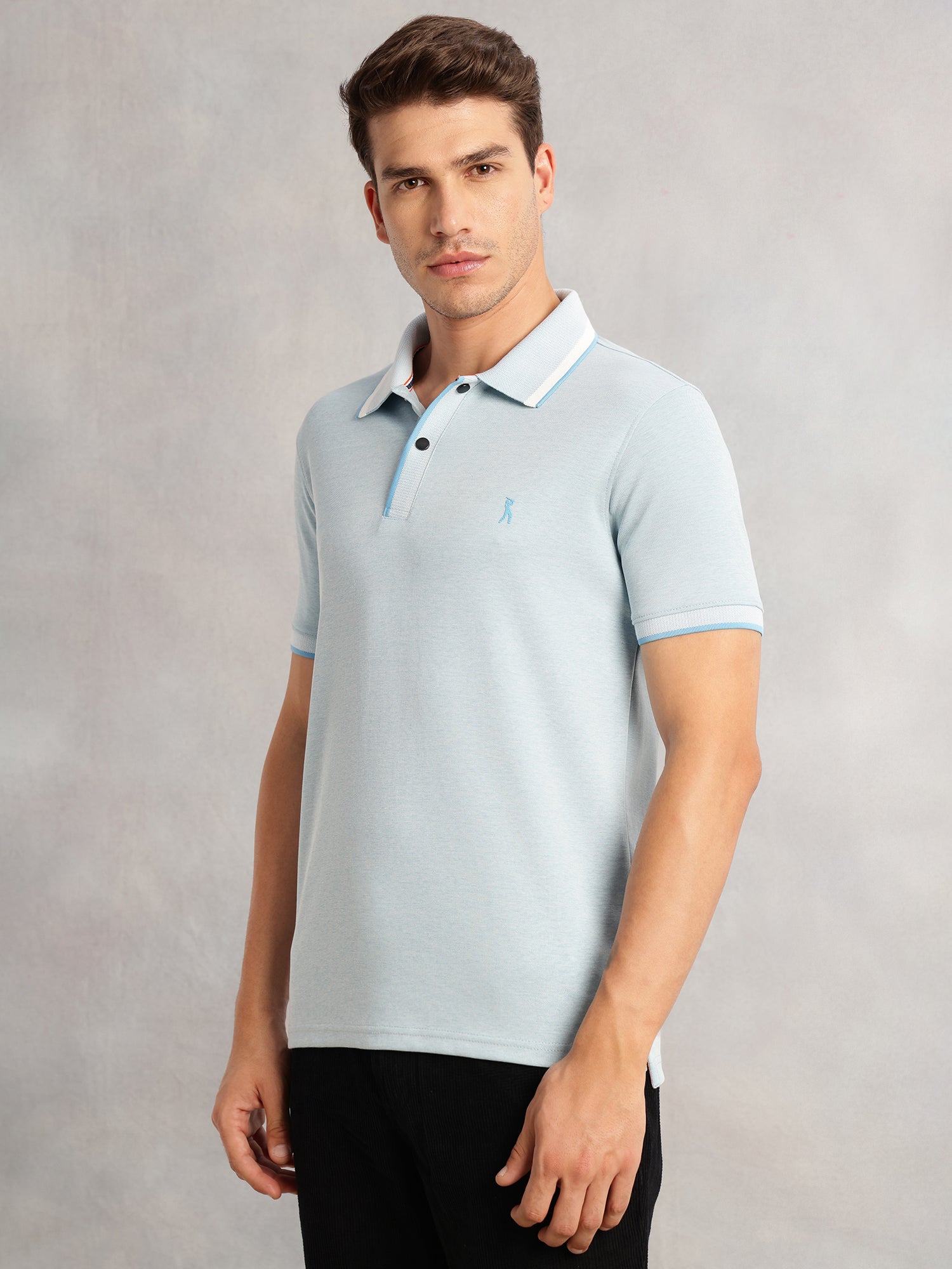 Thomas Scott Men Sky Blue Cricket Club Collection Regular Fit Short Sleeves Solid Polo Collar Knitted T-Shirt