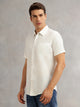 Thomas Scott Men White Premium Regular Fit Short Sleeves Spread Collar Polyester Casual Shirt