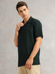 Thomas Scott Men Green Premium Oversize Fit Short Sleeves Camp Collar Textured Polyester Casual Shirt