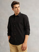 Thomas Scott Men Black Premium Regular Fit Long Sleeves Spread Collar Textured 100% Cotton Casual Shirt