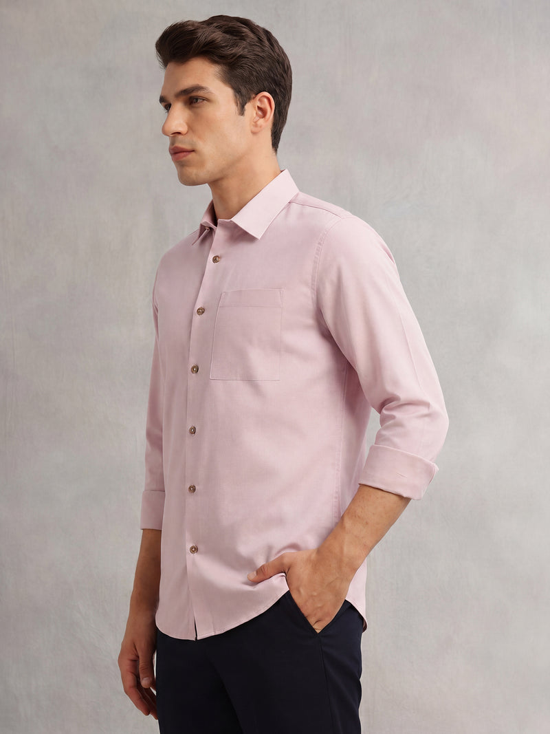 Thomas Scott Men Lilac Premium Regular Fit Long Sleeves Spread Collar Textured 100% Cotton Casual Shirt