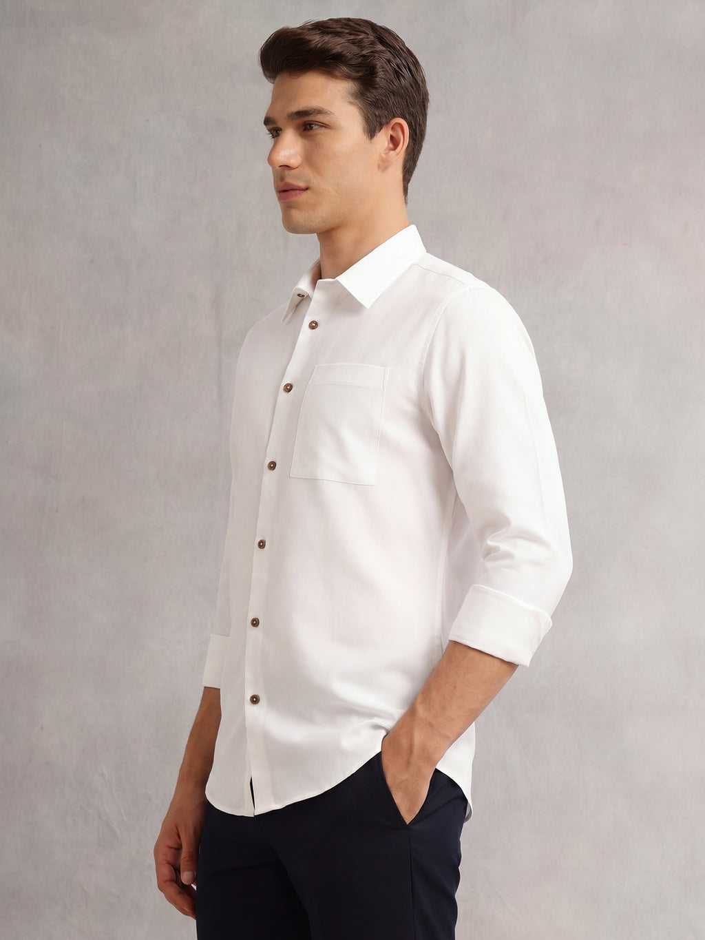 Thomas Scott Men White Premium Regular Fit Long Sleeves Spread Collar Textured 100% Cotton Casual Shirt