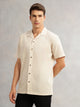 Thomas Scott Men Beige Premium Oversized Fit Short Sleeves Cuban Collar 100% Cotton Seersucker Shirt