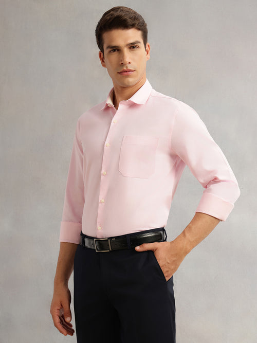 Thomas Scott Men Pink Regular Fit Long Sleeves Spread Collar with Contrast Fabric Solid 100% Cotton Formal Shirt