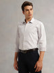 Thomas Scott Men Grey Premium Long Sleeves Spread Collar Regular Fit Windowpane Checks 100% Cotton Formal Shirt