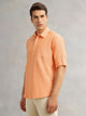 Thomas Scott Men Orange Premium Slim Fit Long Roll-Up Sleeves Spread Collar Solid Linen Casual Shirt