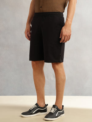Thomas Scott Men Black Mid-Rise Regular Fit Solid Knee Length Knitted Shorts with Drawstring Closure