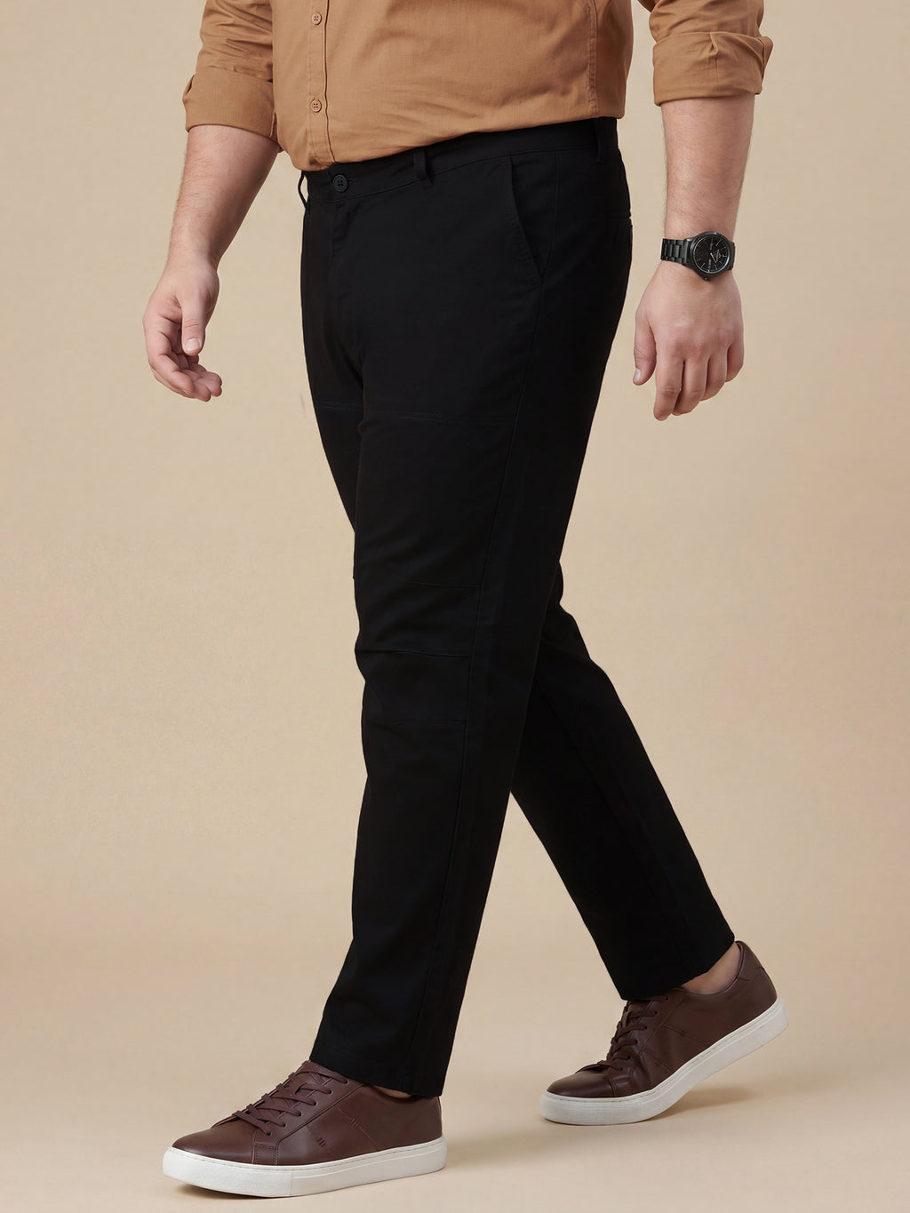 Thomas Scott Men Black Plus Size Regular Fit Mid-Rise Solid Woven Trouser