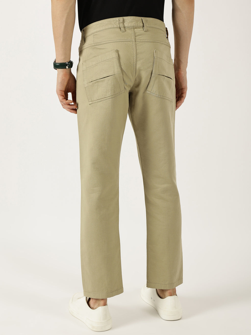 Thomas Scott Men Beige Smart Easy Wash Cargos Trousers