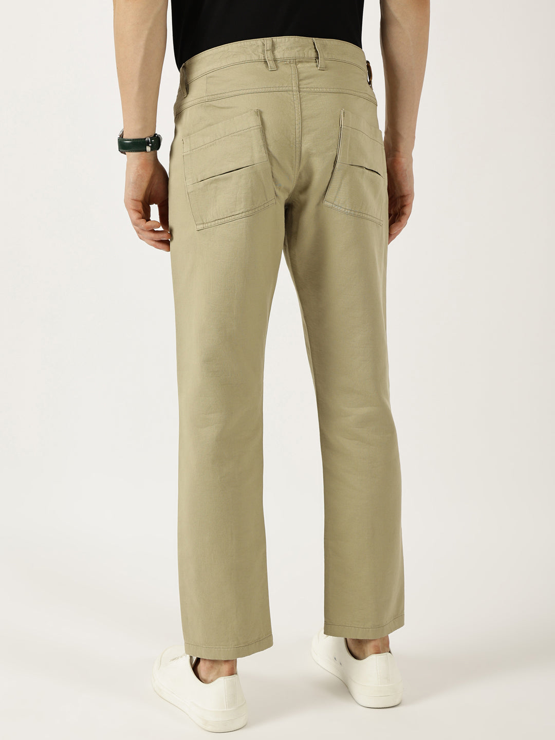 Thomas Scott Men Beige Smart Easy Wash Cargos Trousers