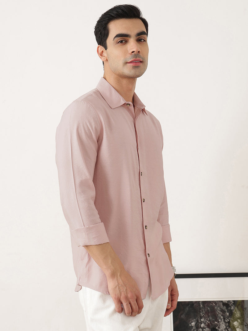 Thomas Scott Men Peach Premium Slim Fit Long Sleeves Semi Cutaway Collar Casual Shirt
