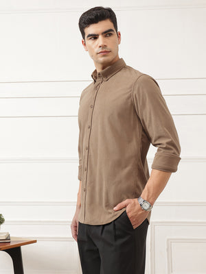 Mid Fawn Premium Slim Fit Full Sleeve Button-Down Collar Corduroy Shirt For Men