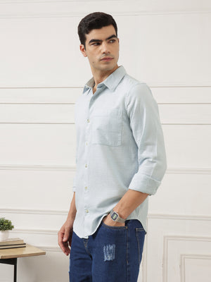 Sky Blue Premium Regular Fit Long Sleeves Spread Collar Textured Cotton Casual Shirt For Men