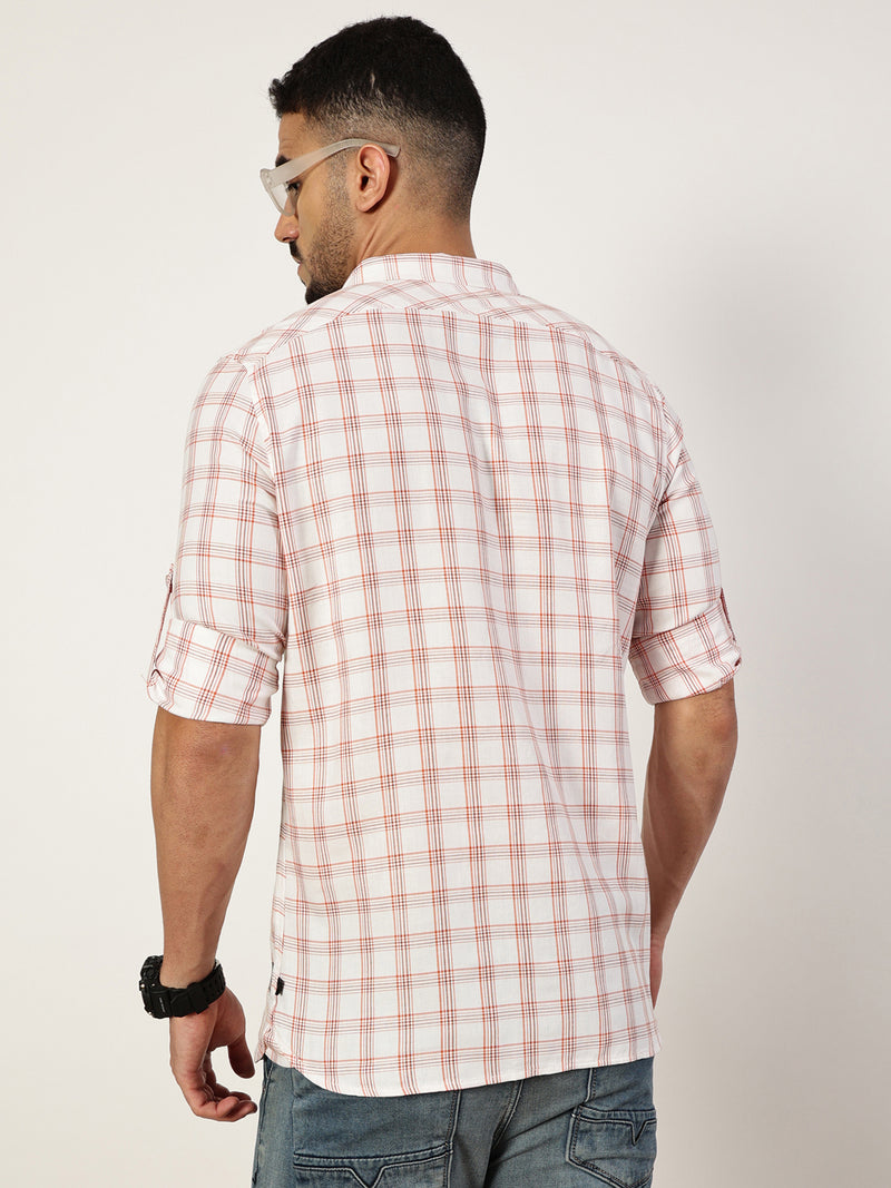 Thomas Scott Men White Premium Slim Fit Opaque Checked Casual Shirt
