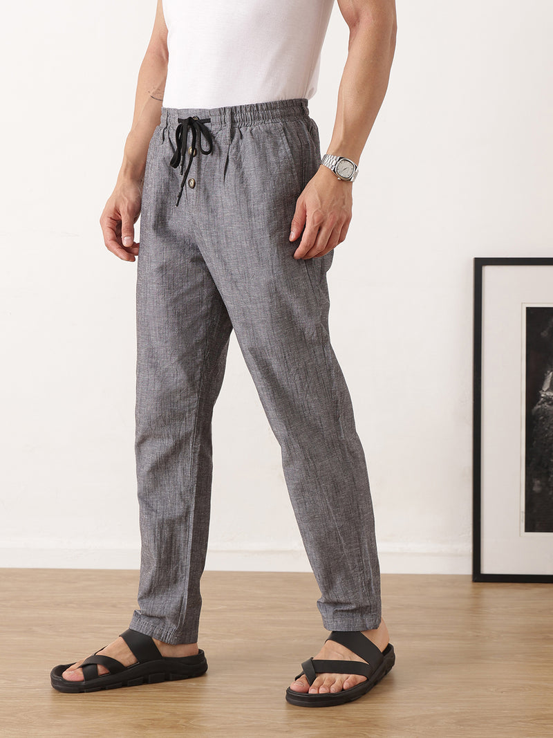 Thomas Scott Men Black Smart Relaxed Fit Mid-Rise Solid Cotton Linen Pleated Casual Trousers
