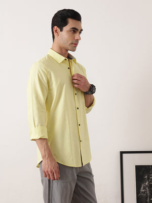 Thomas Scott Men Yellow Premium Slim Fit Long Sleeves Spread Collar Solid Cotton Twill Shirt