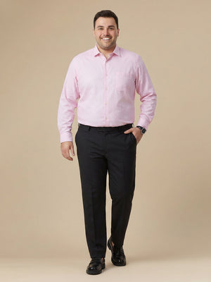Pink Plus Size Smart Long Sleeves Regular Fit Spread Collar Solid 100% Cotton Formal Shirt For Men