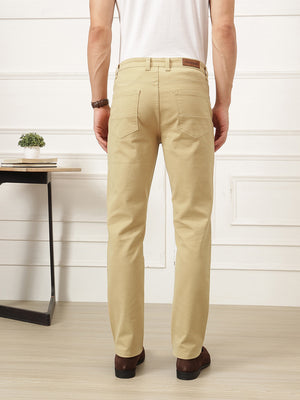Beige Smart Straight Fit Mid-Rise Solid Woven Trouser For Men