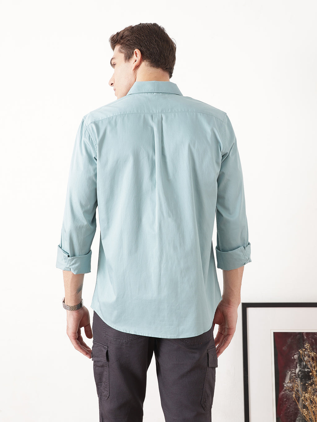 Sea Green Premium Slim Fit Solid Cotton Casual Shirt For Men