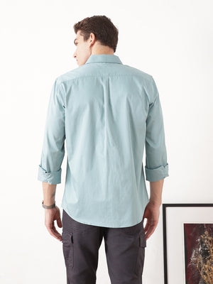 Sea Green Premium Slim Fit Solid Cotton Casual Shirt For Men