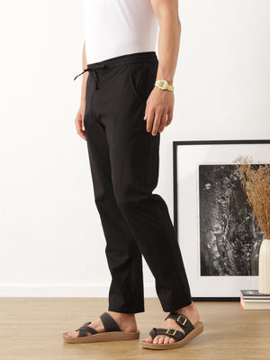 Thomas Scott Men Smart Black Regular Fit Mid-Rise Solid Woven Cotton Linen Trouser