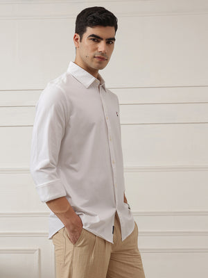 White Premium Regular Fit Spread Collar Full Sleeve Solid Cotton Casual Shirt For Men