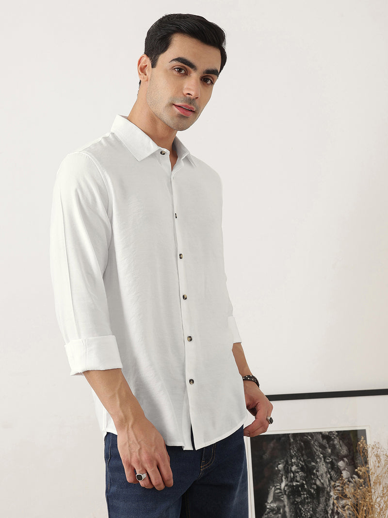Thomas Scott Men White Premium Slim Fit Long Sleeves Semi Cutaway Collar Textured Casual Shirt