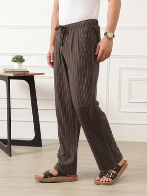 Thomas Scott Men Brown Smart Straight Fit Mid-Rise Pleated Woven Trouser