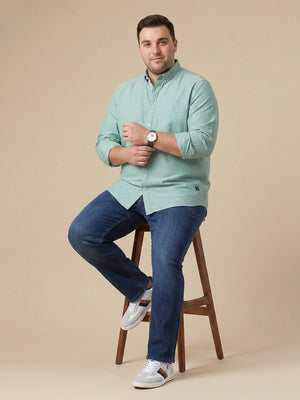 Thomas Scott Men Premium Green Plus Size Regular Fit Long Sleeves Button-Down Collar Solid Cotton Casual Shirt