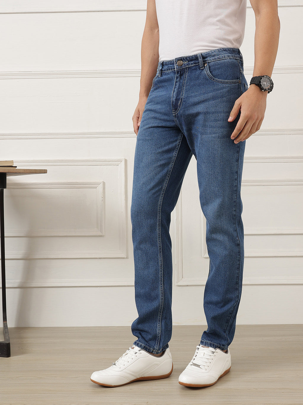 Dark Blue Smart Slim Fit Mid-Rise Clean Look Non-Stretchable Jeans For Men