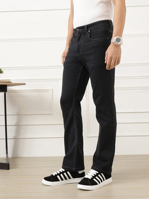 Black Smart Bootcut Fit Mid-Rise No Faded Clean Look Stretchable Jeans For Men