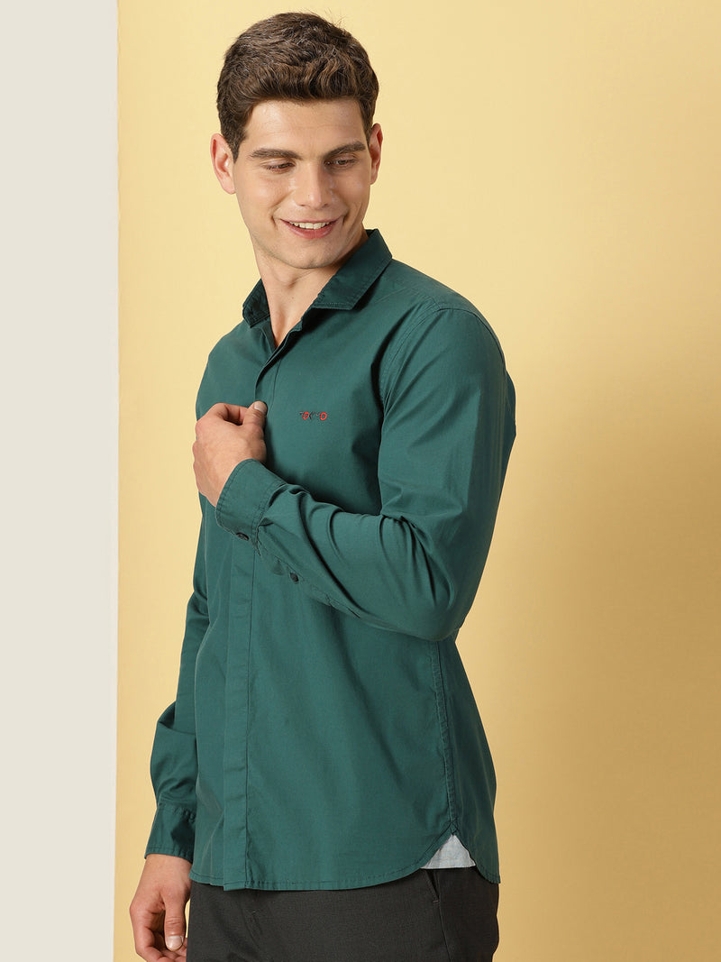Thomas Scott Men Green Classic Regular Fit Long Sleeves Spread Collar Solid Casual Shirt
