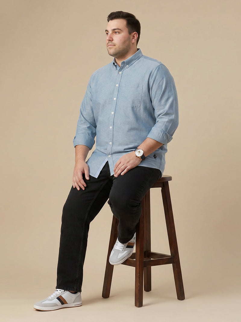 Thomas Scott Men Premium Bottle Green Plus Size Regular Fit Long Sleeves Button-Down Collar Solid Cotton Casual Shirt