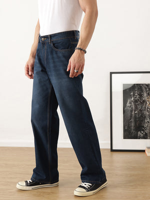 Thomas Scott Men Dark Blue Baggy Fit Dark Shade Clean Look Non Stretchable Jeans