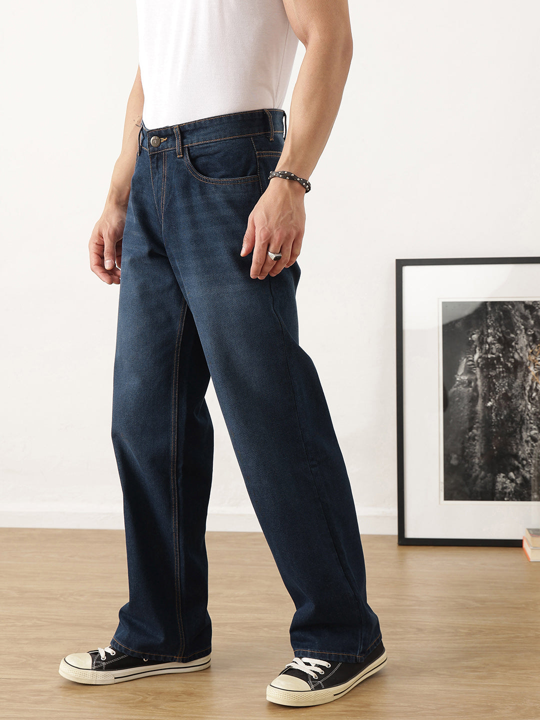 Thomas Scott Men Dark Blue Baggy Fit Dark Shade Clean Look Non Stretchable Jeans