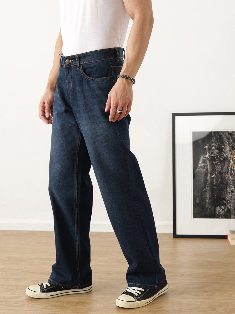 Thomas Scott Men Dark Blue Baggy Fit Dark Shade Clean Look Non Stretchable Jeans