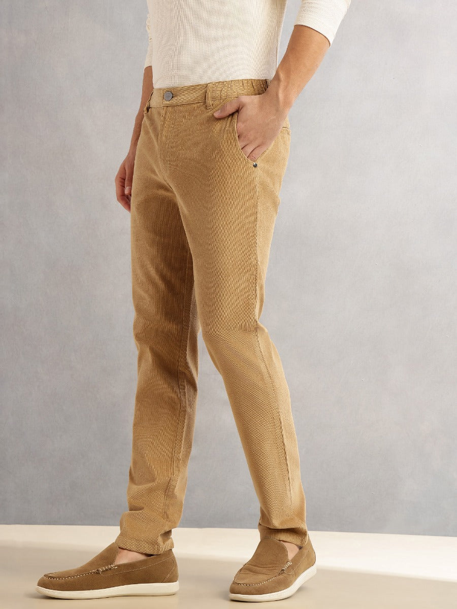 Thomas Scott Men Beige Regular Fit Mid-Rise 4 Pockets Woven Corduroy Trouser