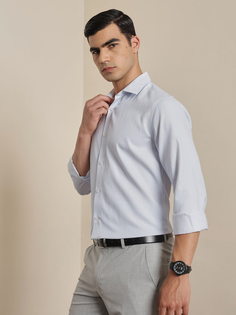 Thomas Scott Men Smart Blue Regular Fit Long Sleeves Semi Cutaway Collar Pinstripes Formal Shirt