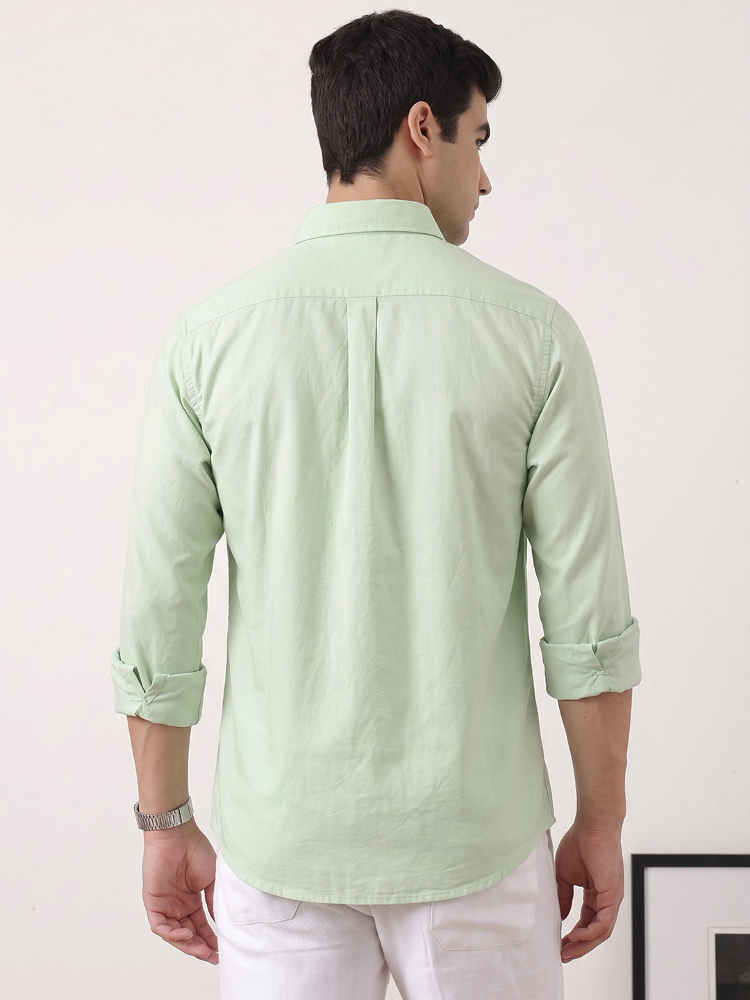 Pista Premium Slim Fit Long Sleeves Spread Collar Solid Cotton Oxford Casual Shirt For Men
