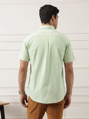 Pista Regular Fit Short Sleeve Spread Collar Solid Oxford Cotton Casual Shirt For Men