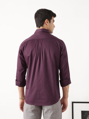 Wine Premium Slim Fit Solid Cotton Casual Shirt For Men