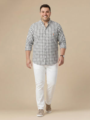 Thomas Scott Men Premium Green Plus Size Regular Fit Long Sleeves Button Down Collar Gingham Checks Cotton Linen Casual Shirt