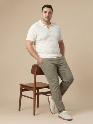 Thomas Scott Men Olive1 Plus Size Regular Fit Mid-Rise Solid Cotton Woven Chinos Trouser