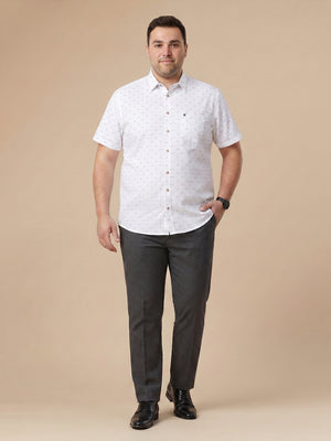 Pure White 1 Plus Size Regular Fit Micro Ditsy Printed Spread Collar 100% Cotton Casual Shirt For Men