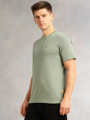 Thomas Scott Men Sea Green Cricket Club Collection Regular Fit Short Sleeves Round Neck Solid 100% Cotton Knitted Tshirt