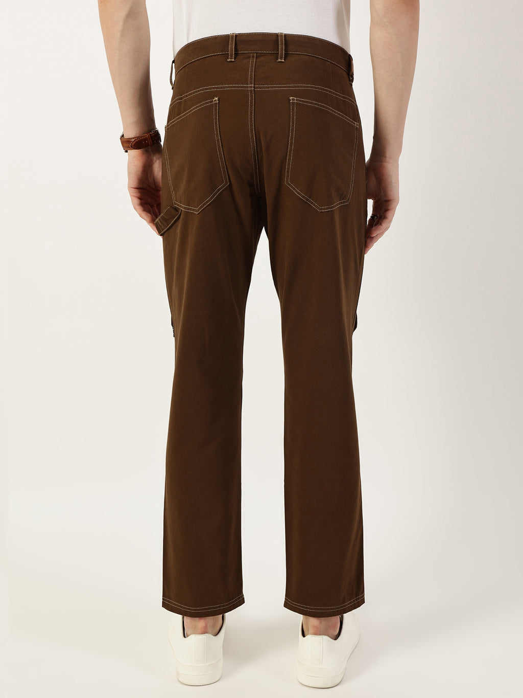 Thomas Scott Men Brown Smart Regular Fit Mid-Rise Solid Cotton Woven Trouser