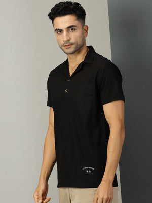 Thomas Scott Men Black Classic Short Sleeves Regular Fit Spread Collar Solid Cotton Casual Shirt