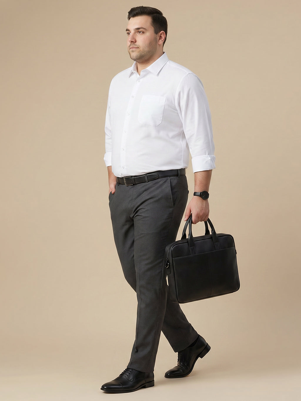 Thomas Scott Men Premium White Plus Size Regular Fit Long Sleeves Spread Collar Textured Cotton Formal Shirt